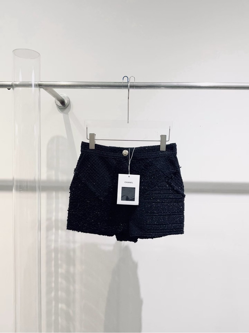 CHANEL Black High-Waist Tweed Shorts